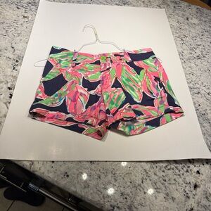Lilly Pulitzer Pink and Green Leaf Print High Waist Shorts